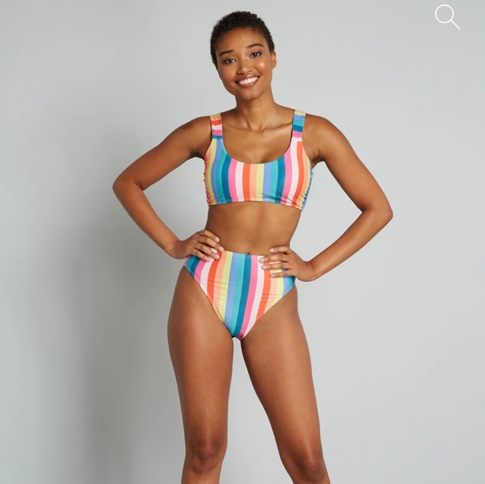 Modcloth SET of Rainbow High Waisted Bikini Top and Bottom - Colorful